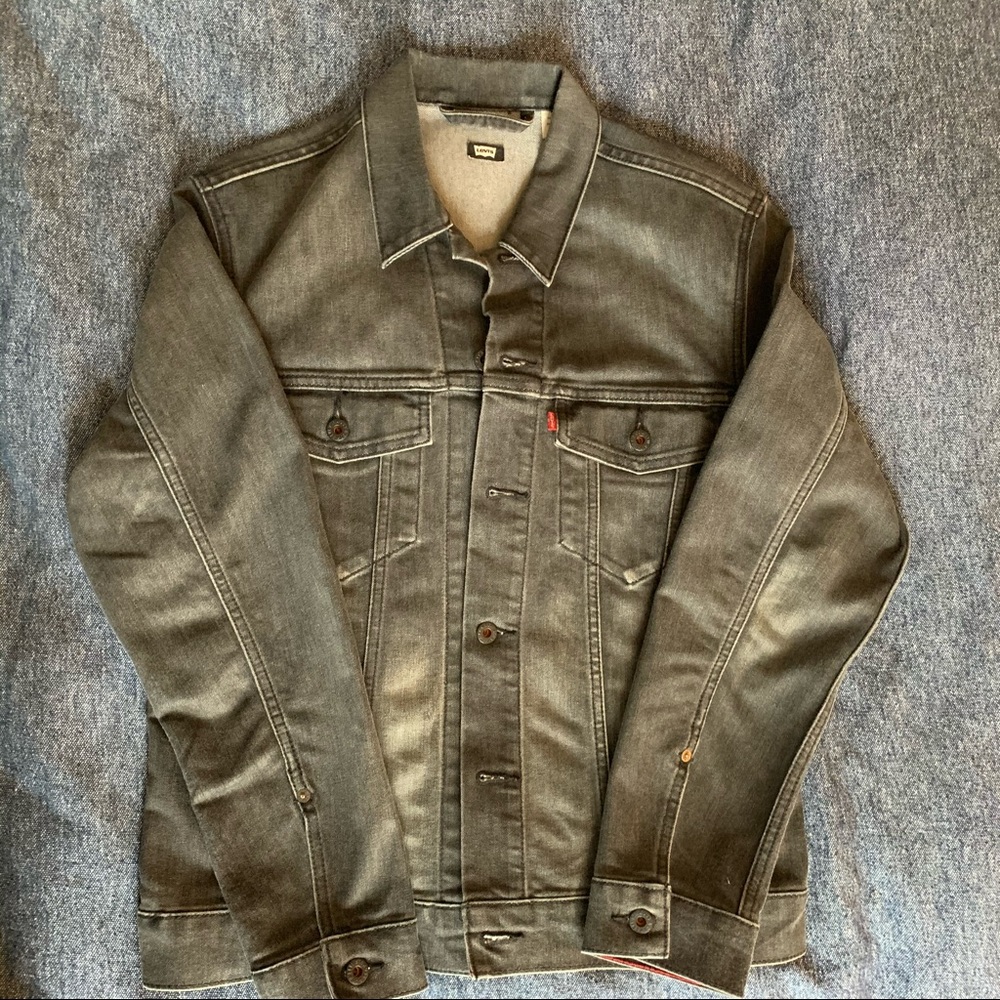 Levi’s Grey Denim Jacket with Red Accents Medium